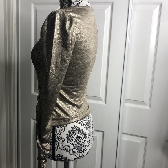 Rachel Zoe Gold Ruched Front Long Sleeve Blouse S - Picture 3 of 6